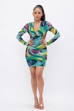 Load image into Gallery viewer, Twisted Fate Deep-V Dress - Green/Pink Combo
