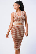 Load image into Gallery viewer, Flame In Your Heart Houndstooth Mini Skirt Set - Taupe/Brown
