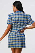 Load image into Gallery viewer, Invading Your Privacy Plaid Blazer Dress - Blue/Combo

