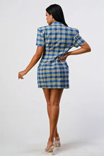 Load image into Gallery viewer, Invading Your Privacy Plaid Blazer Dress - Blue/Combo
