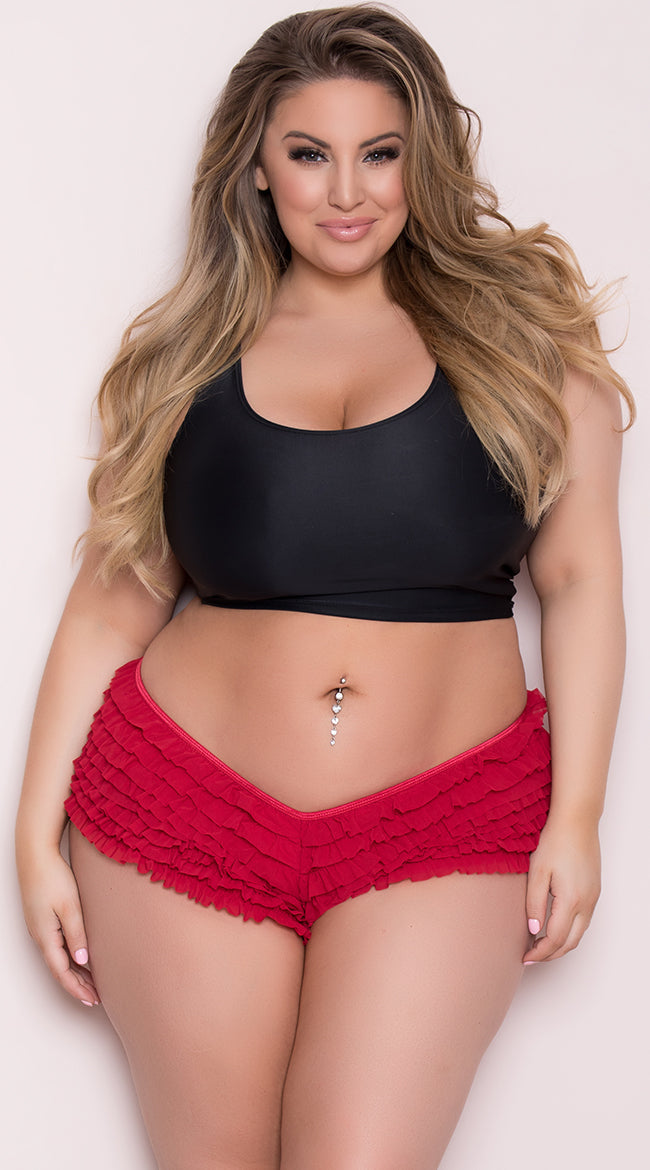 Plus Size Ruffle Shorts with Back Bow - Red