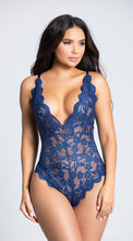 Load image into Gallery viewer, Ambre&#39; Midnight Infatuation Lace Romper - Blue
