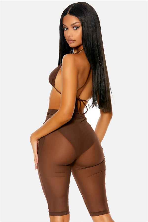 See Me Now Mesh Coverup Biker Shorts - Chocolate