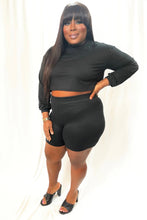 Load image into Gallery viewer, Remind Me Long Sleeve Crop Top Shorts Set - Black
