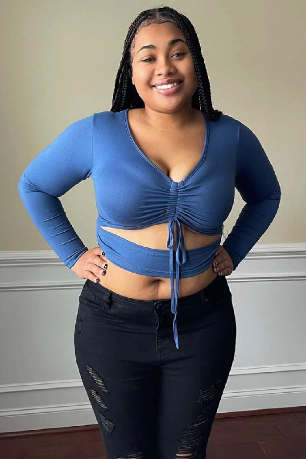 Been There And Back Ruched Crop Top - Blue Haze
