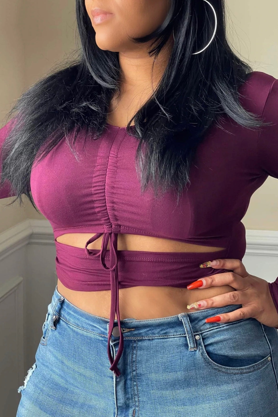 Been There And Back Ruched Crop Top - Burgundy