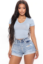 Load image into Gallery viewer, Carly V Neck Crop Tee - Blue
