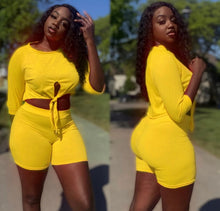 Load image into Gallery viewer, Catch Flights Not Feelings Two Piece Shorts Set - Yellow
